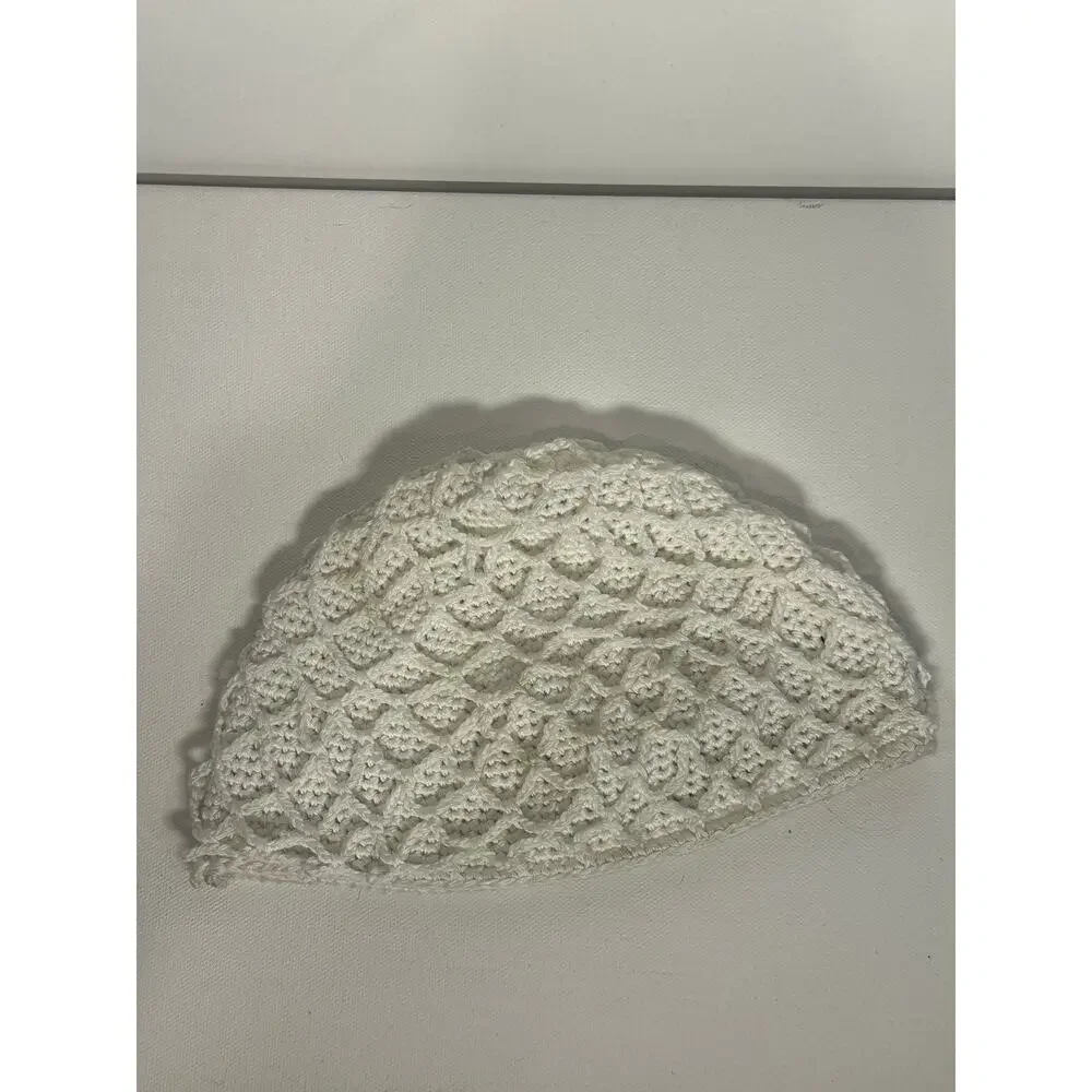 Vintage 1920s Antique Handmade White Crochet Flapper Cloche Skull Beanie Hat OS